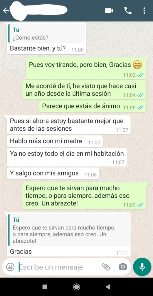 Mostrar contestación a la ayuda psicológica recibida